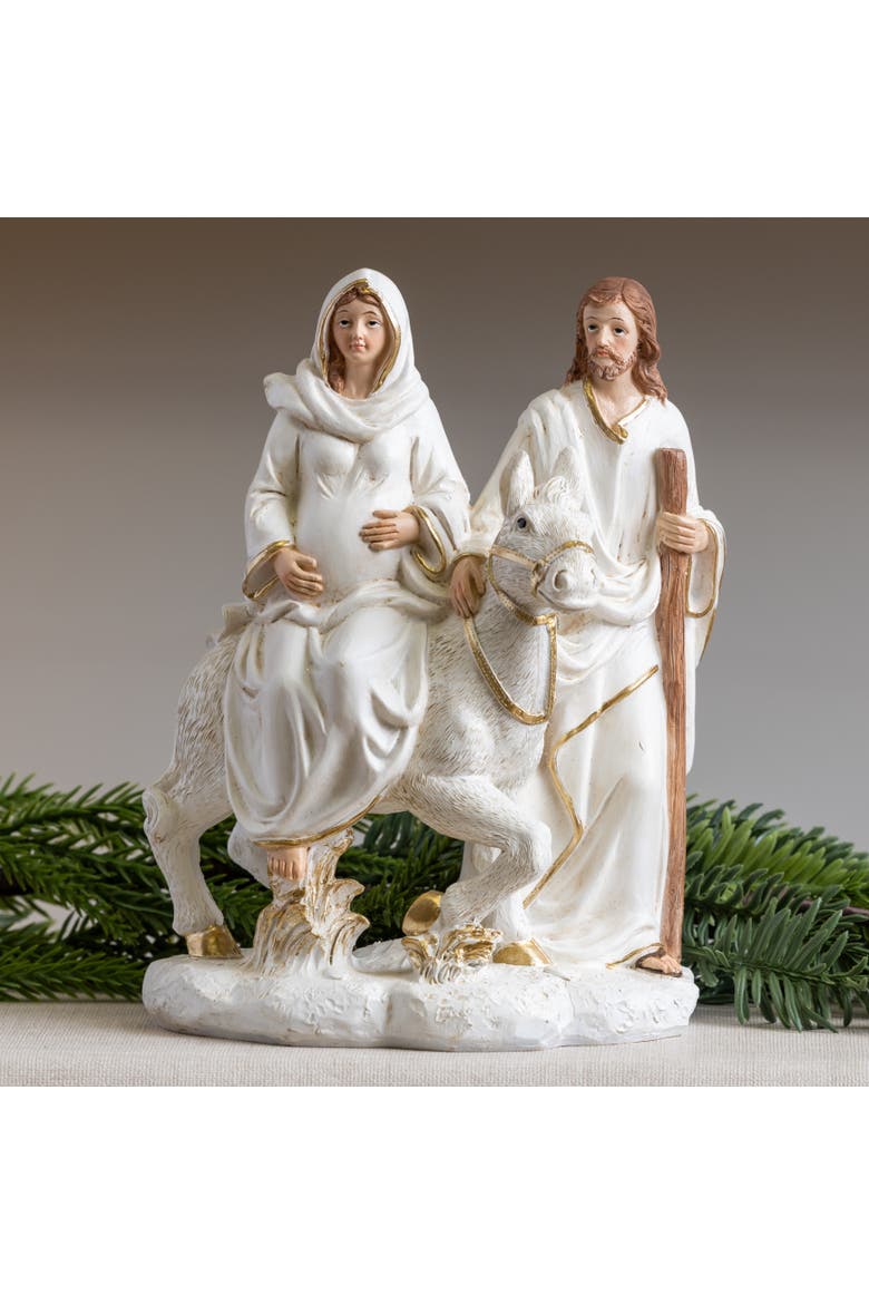 Large Resin Pregnant Mary on Donkey Nativity Scene Figurine, Alternate, color, Multicolored
