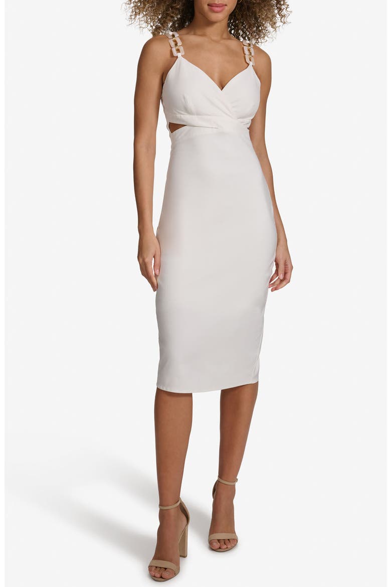 Chain Strap Stretch Woven Midi Dress, Main, color, WHITE