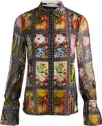Alice + Olivia Tarot Card Print Silk Button-Up Shirt