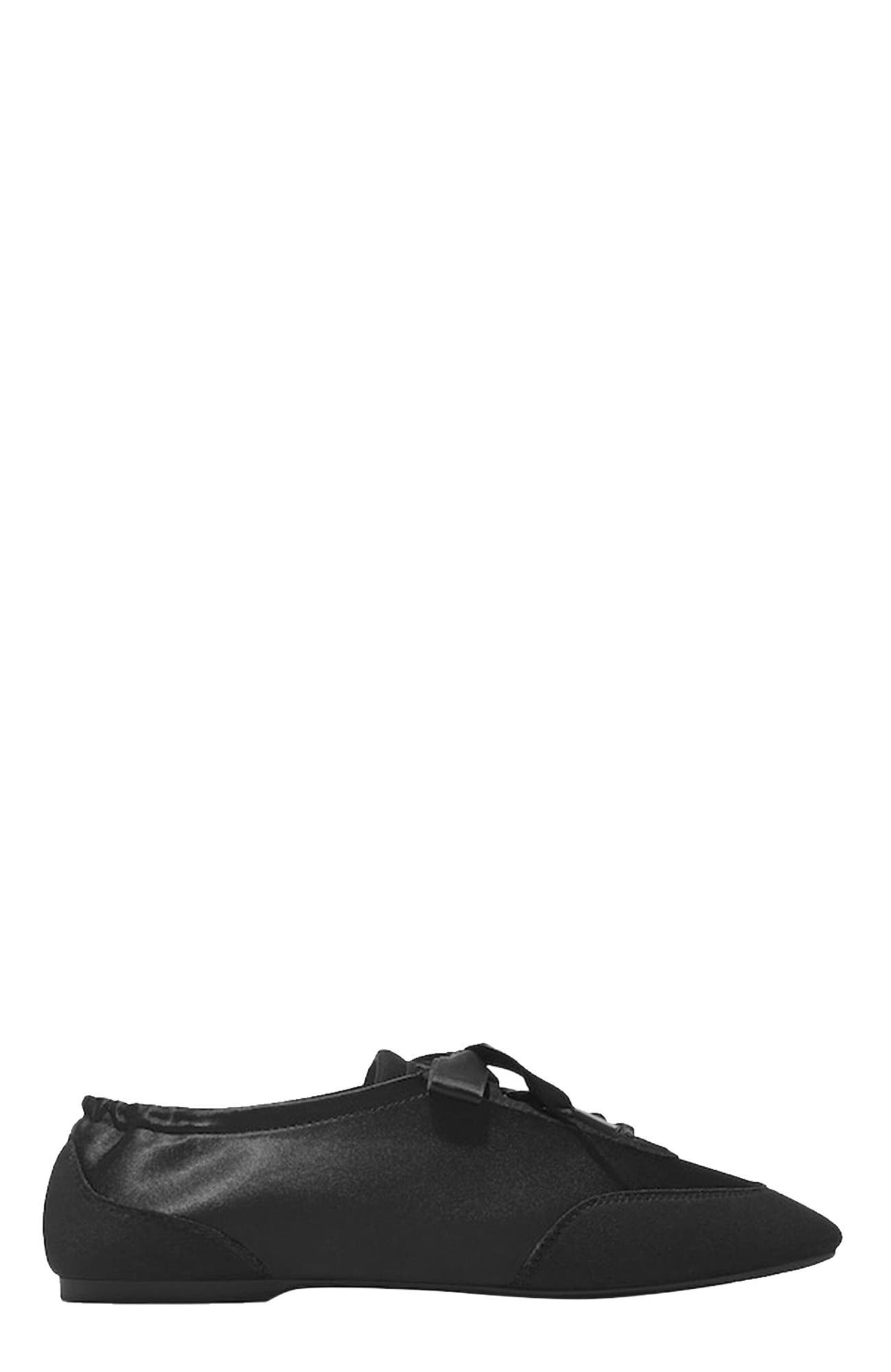 VIVAIA Square-Toe Lace-Up Satin Sneakerina, Alternate, color, Black