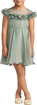 Mac Duggal Girls Floral Applique Chiffon A-Line Dress