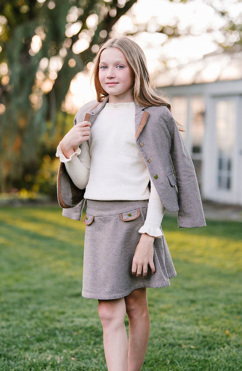 Hope & Henry Kids' Organic Brushed Cotton Dress Blazer, Alternate, color, Camel Houndstooth