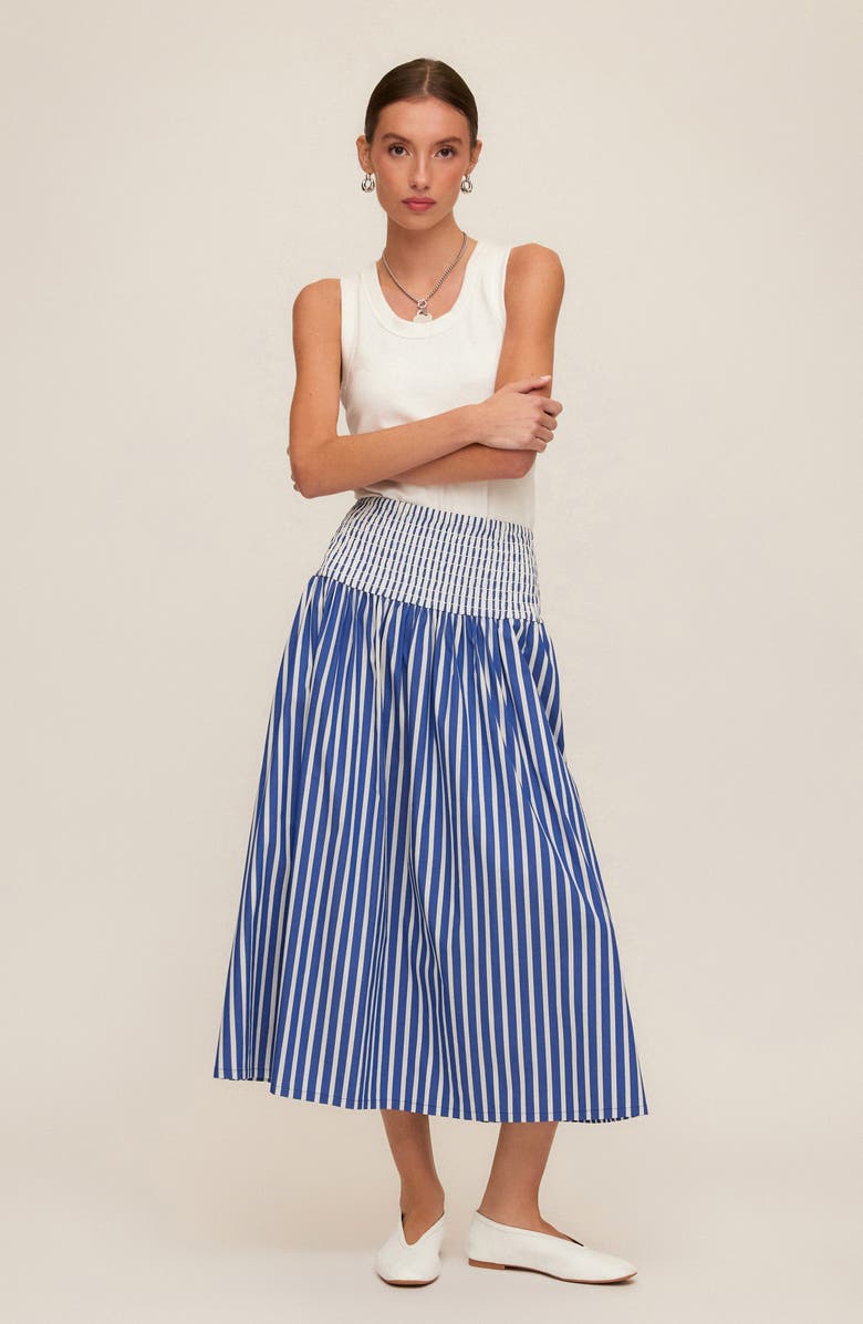 FIFTEEN TWENTY Rhea Smocked Waist Stripe Midi Skirt, Alternate, color, 