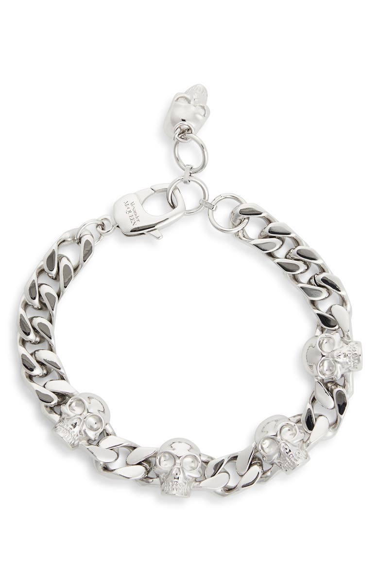 McQueen Skull Chain Bracelet, Main, color, Palladium