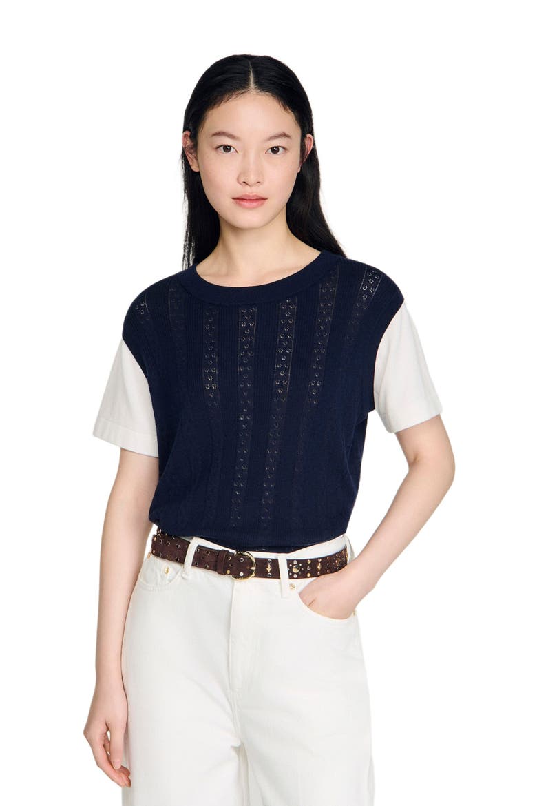 Pointelle knit sweater, Main, color, Navy blue