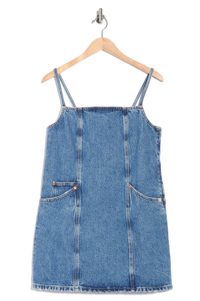 margot denim mini dress Ena Pelly Margot Denim Dress in Mid Blue Wash