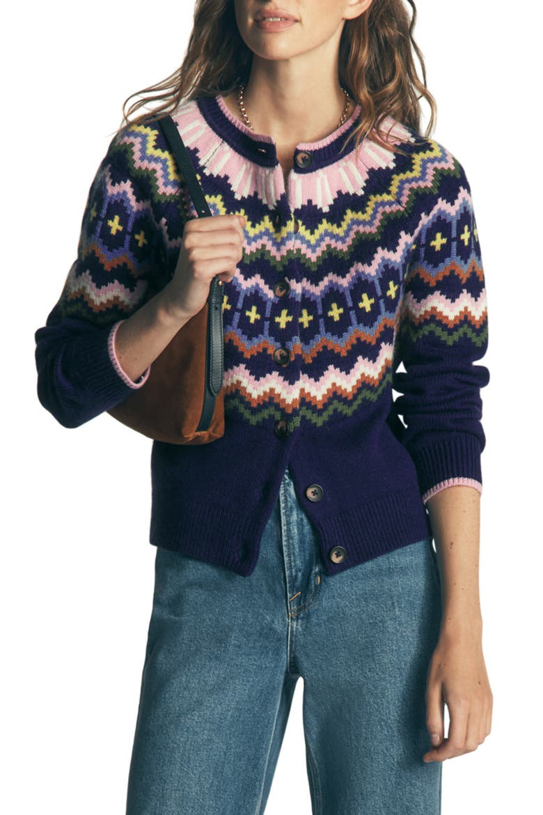 Mae Fair Isle Cardigan, Main, color, NAVY FAIR ISLE