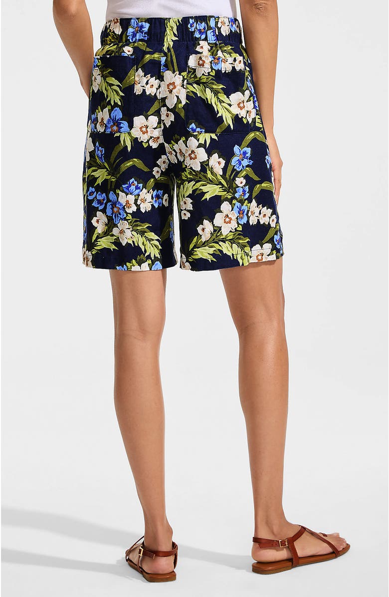 Lands' End Linen High Rise Pull On 7" Shorts, Alternate, color, Deep Sea/Blue Floral Tropic