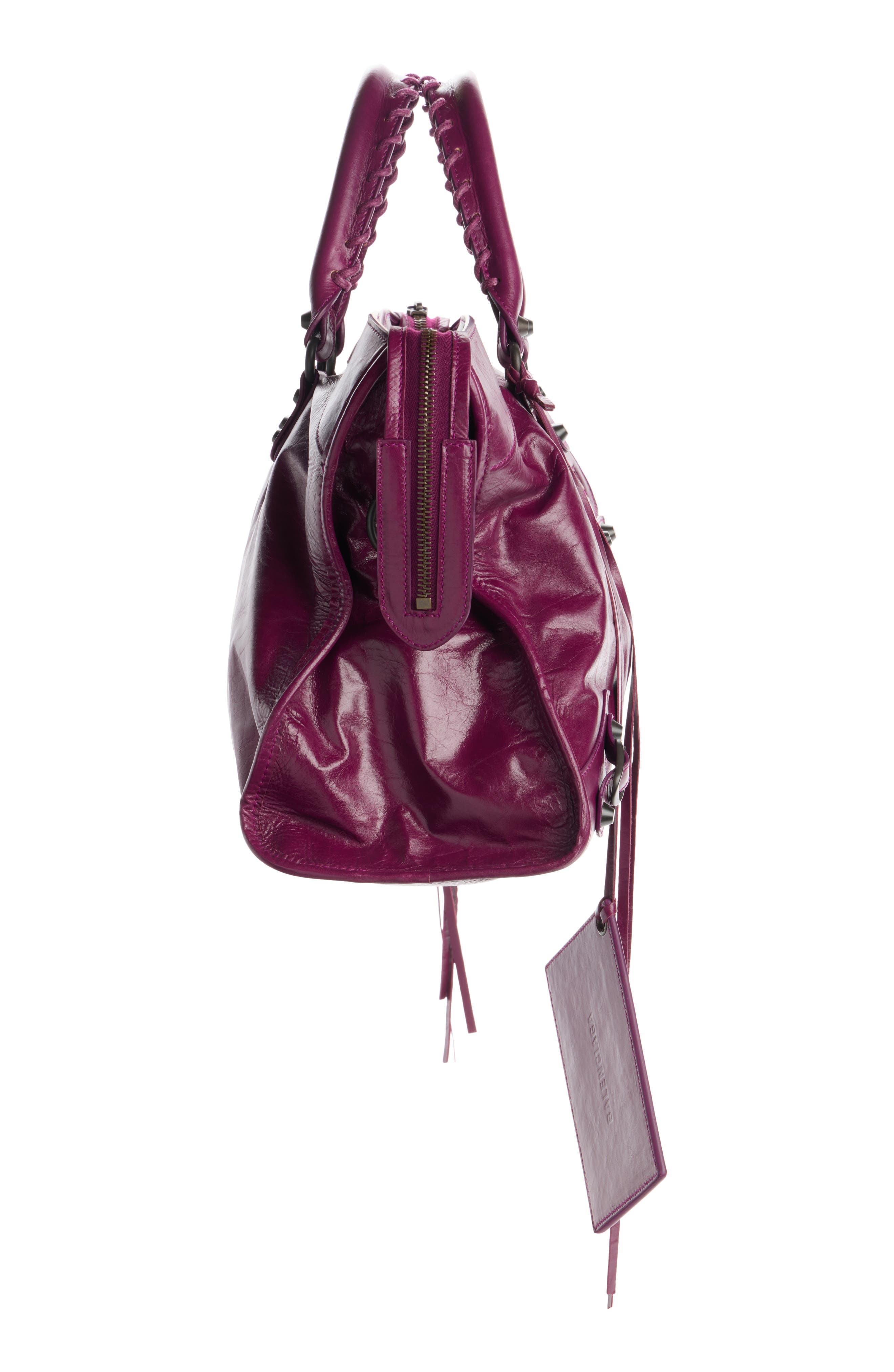 Medium Le City Leather Satchel, Alternate, color, PLUM/ BISCUIT