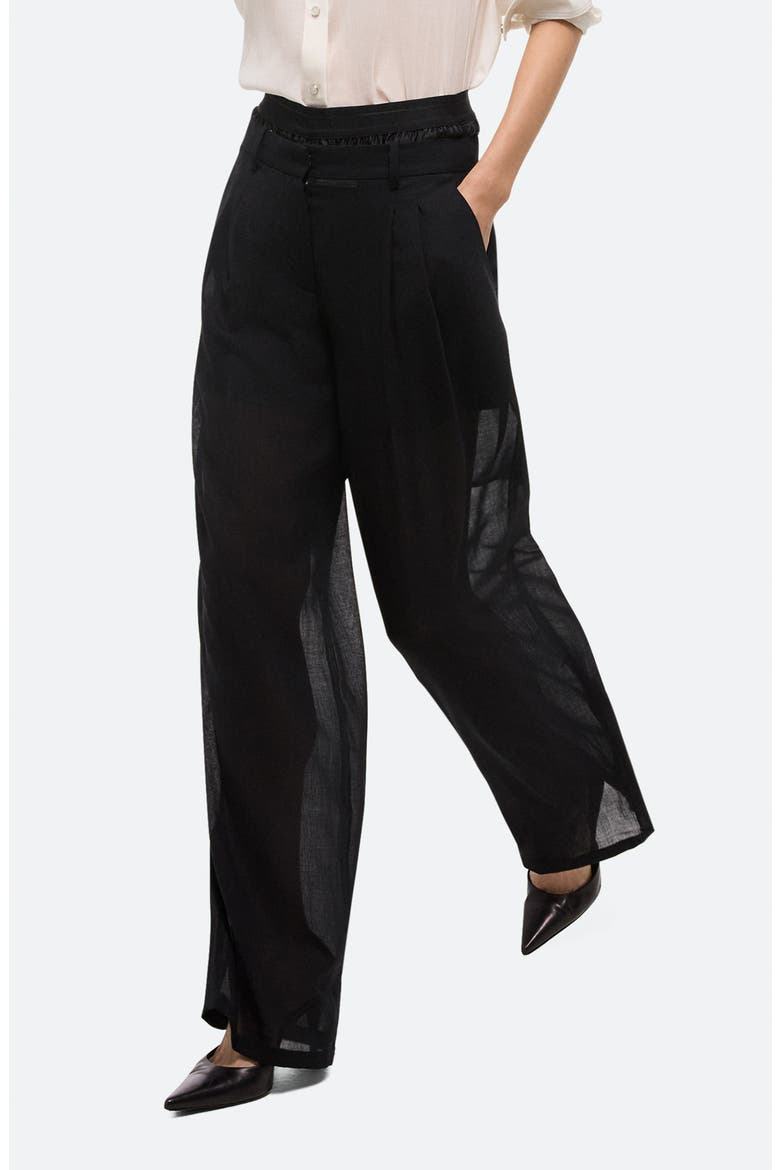 Pleated Semisheer Wool Blend Chiffon Pants with Satin Shorts, Alternate, color, BLACK - 001