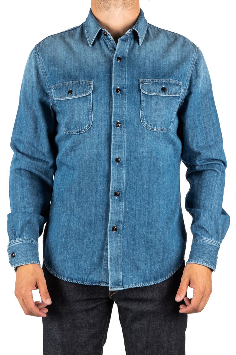 The Brace Loose Weave Denim Button-Up Shirt, Main, color, DEE