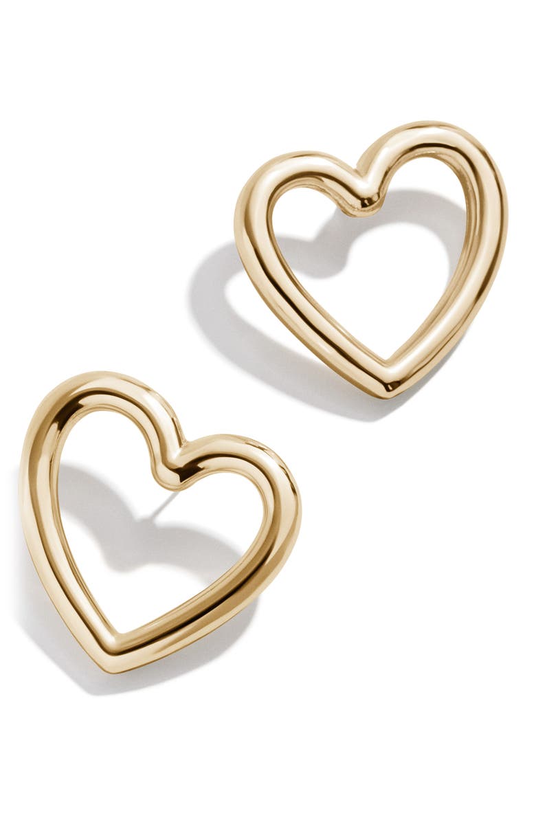 BaubleBar Amanda Heart Outline Stud Earrings, Main, color, Gold