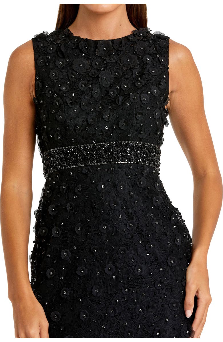 Mac Duggal Floral Applique High Neck Sleeveless Midi Dress, Alternate, color, Black