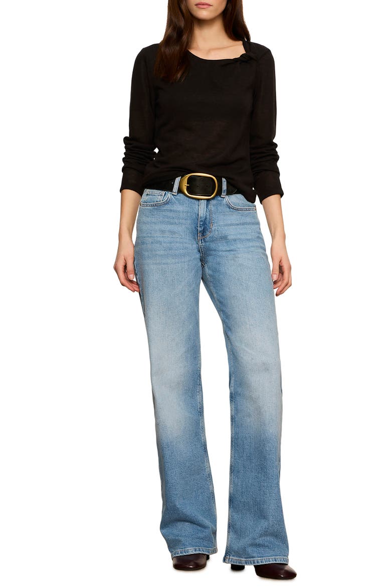 Suki Twist Detail Long Sleeve Rib Top, Alternate, color, BLACK