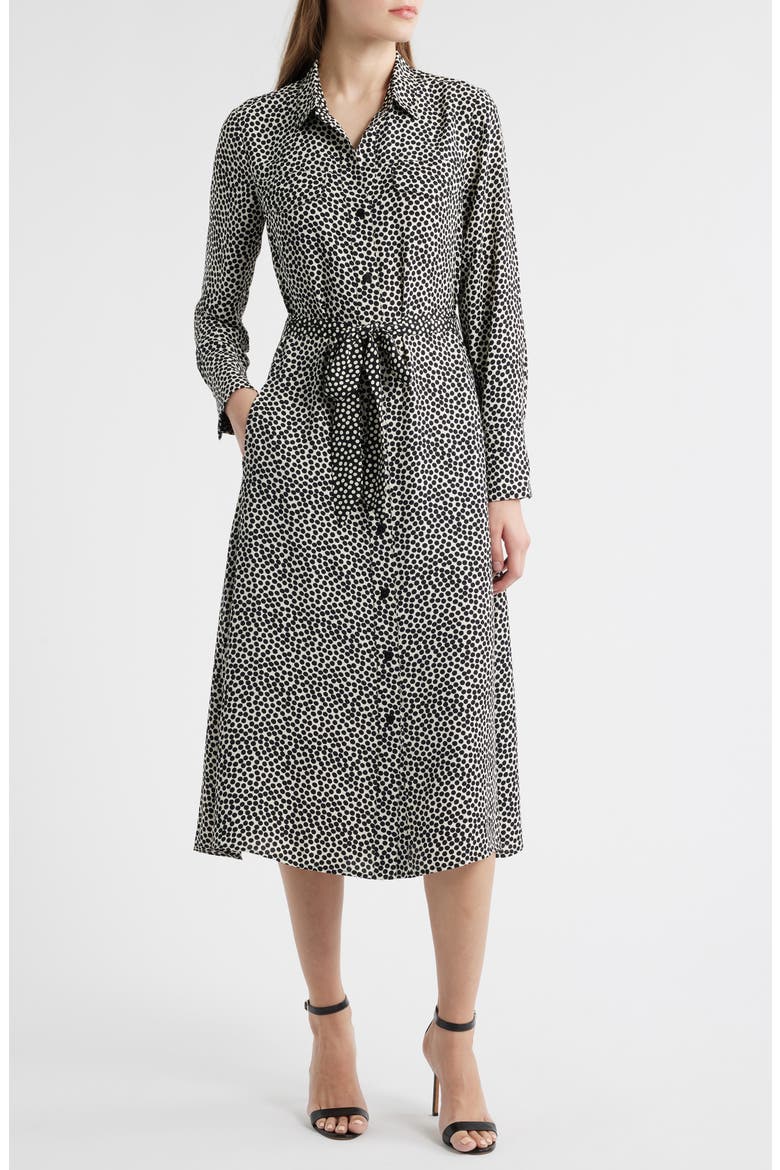 Spotted Around Long Sleeve Midi Shirtdress, Main, color, BLACK MULTI