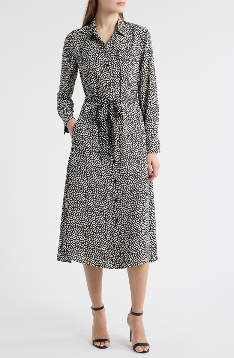 NIC+ZOE Spotted Around Long Sleeve Midi Shirtdress, Main, color, Black Multi