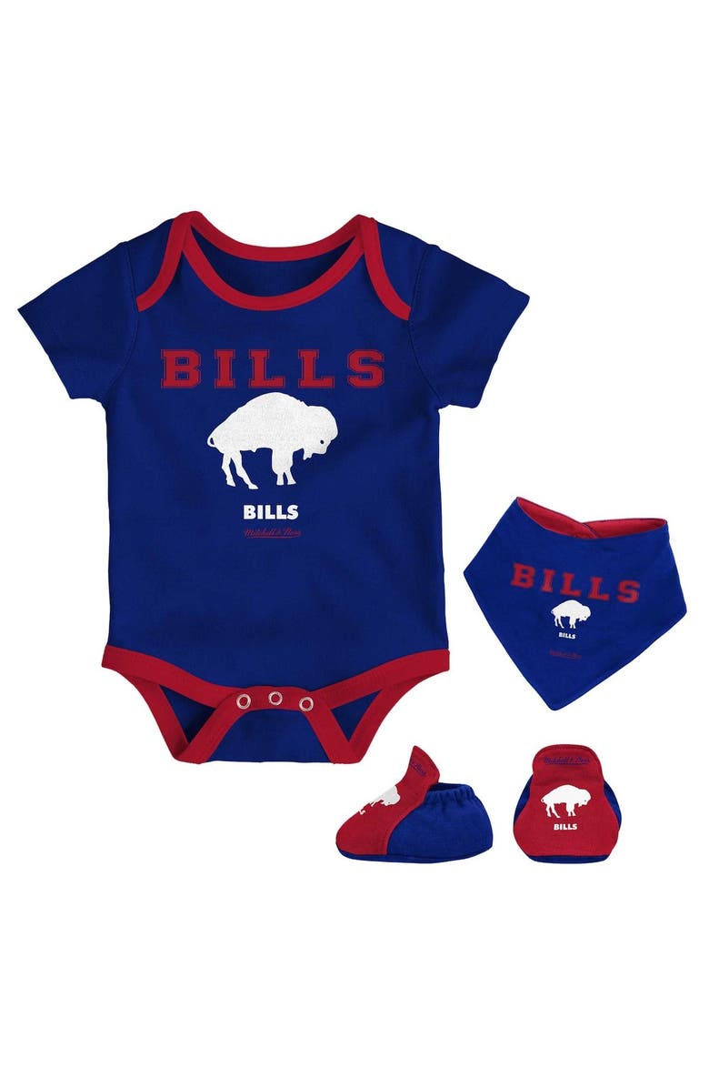 Mitchell & Ness Newborn & Infant Mitchell & Ness Royal/Red Buffalo Bills Throwback Bodysuit Bib & Booties Set, Main, color, Royal