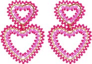 Panacea Beaded Double Heart Drop Earrings