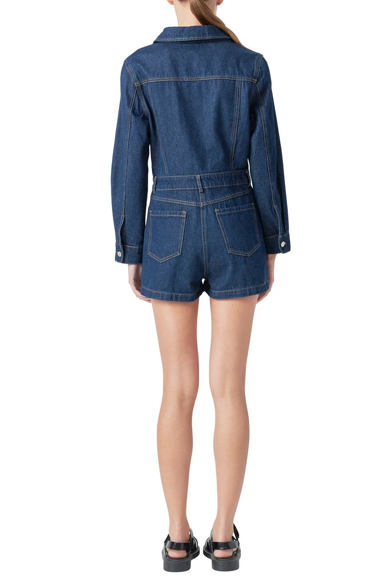 Long Sleeve Denim Romper, Alternate, color, NAVY