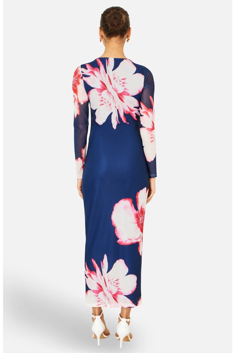 Long Sleeve Mesh Maxi Dress, Alternate, color, Navy