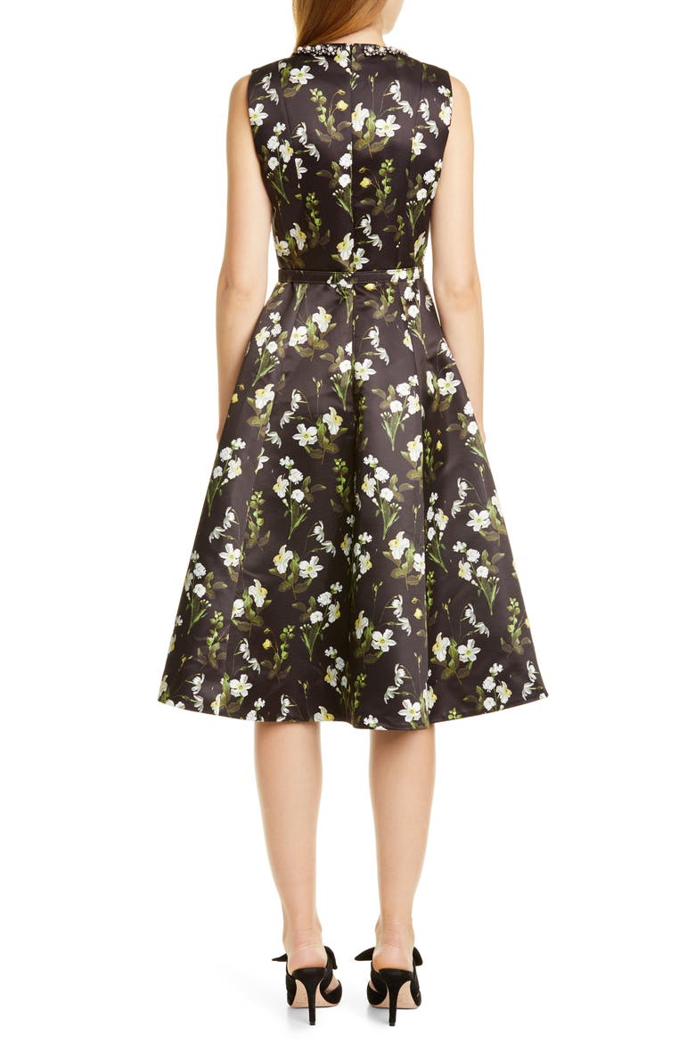 Daffodil Print Mikado A-Line Dress, Alternate, color, BLACK / WHITE