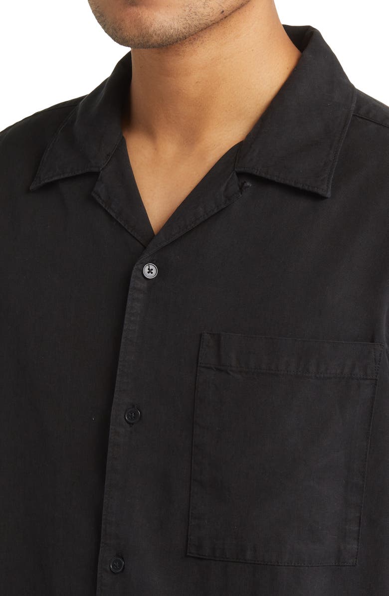 NN07 Julio 5029 Short Sleeve Lyocell & Linen Button-Up Camp Shirt, Alternate, color, Black
