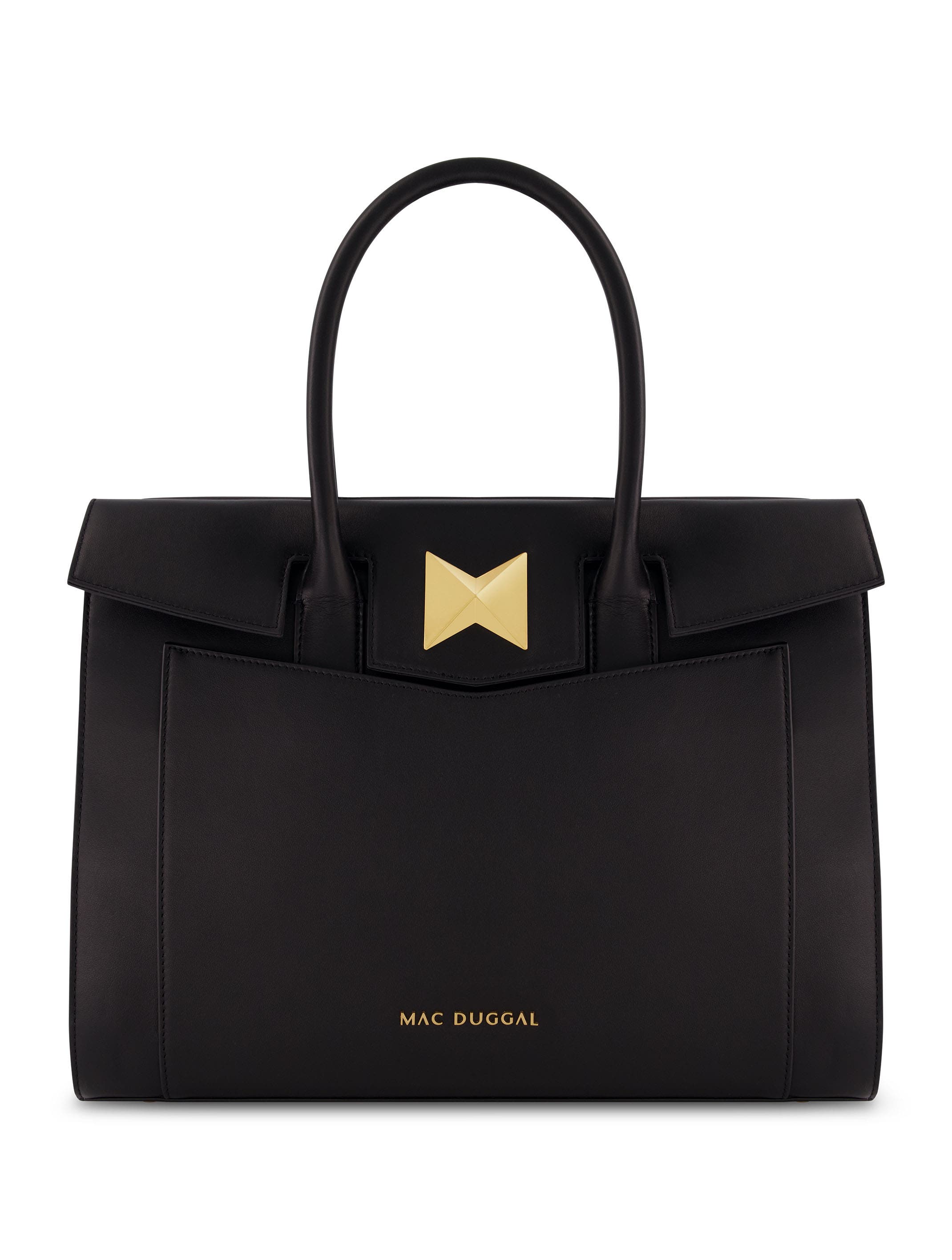 Mac Duggal Gold Plated Hardware Large Leather Briefcase Bag, Main, color, Black