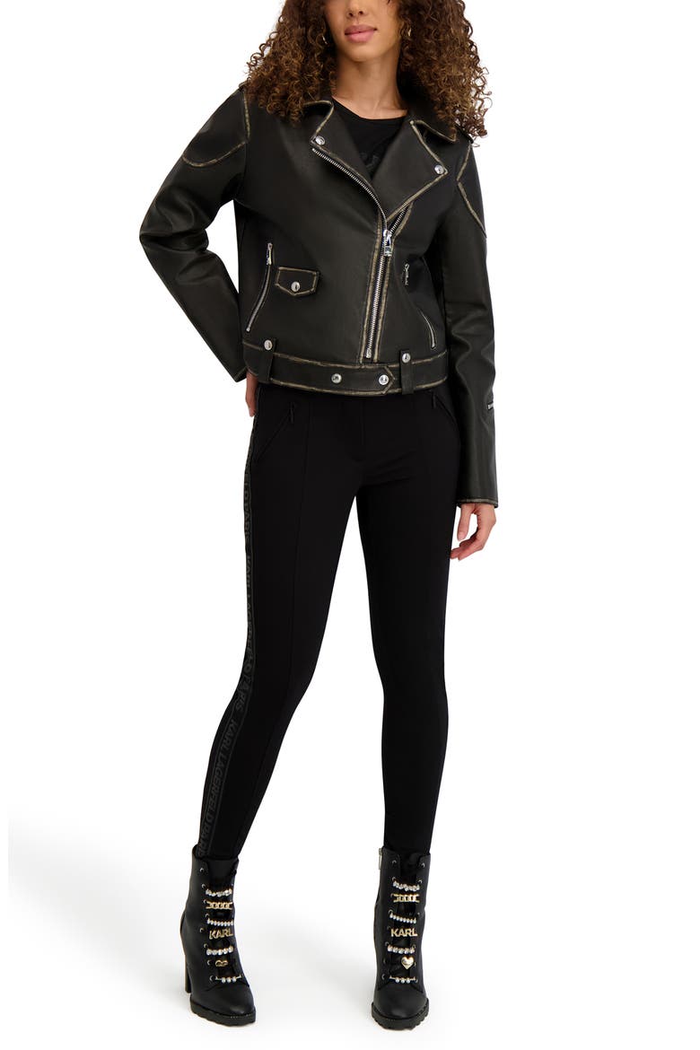 Faux Leather Crop Moto Jacket, Alternate, color, BLACK