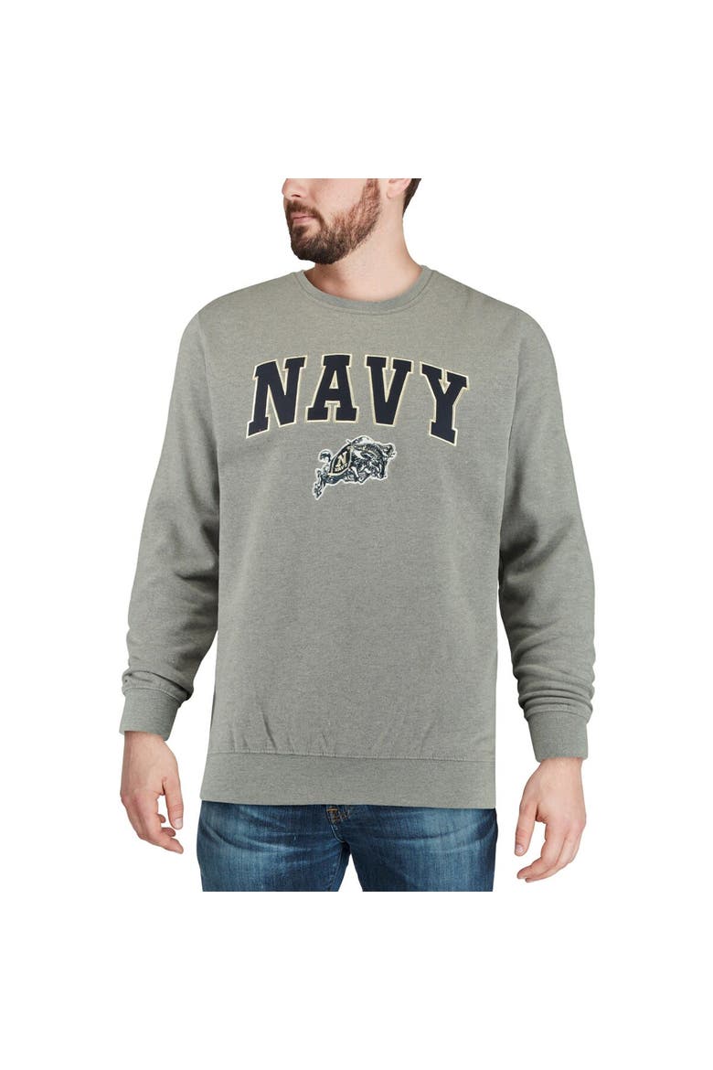 Men's Colosseum Heather Gray Navy Midshipmen Arch & Logo Crew Neck Sweatshirt, Alternate, color, Heather Gray
