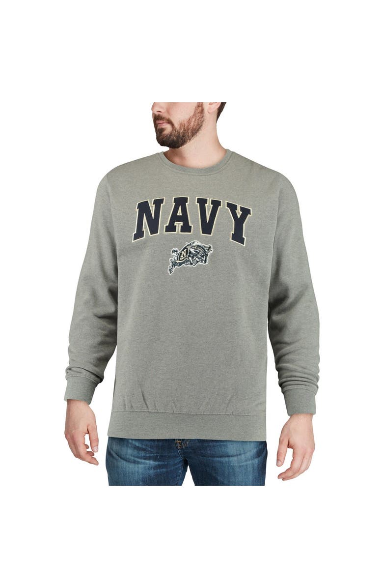 COLOSSEUM Men's Colosseum Heather Gray Navy Midshipmen Arch & Logo Crew Neck Sweatshirt, Alternate, color, Heather Gray