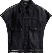 AllSaints Alba Stud Detail Sleeveless Denim Jacket