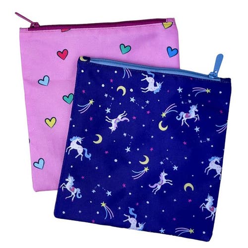 Yumbox Reusable Sandwich Bags Insulated, Washable, Eco-Friendly Fabric Pouches for Snacks, Wraps & Lunches in Hearts And Unicorns  product
