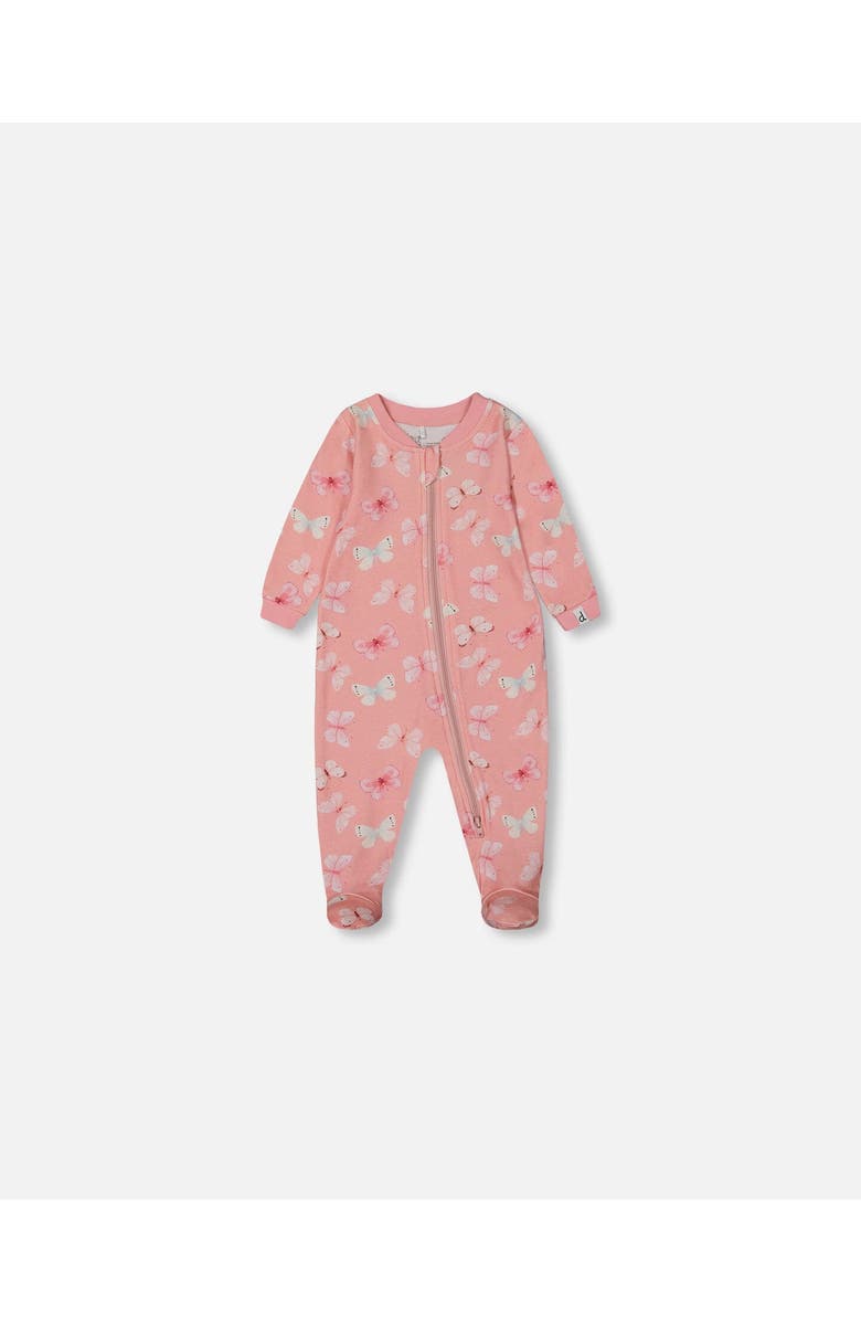 Deux par Deux Baby Girl's Printed Organic Cotton One-Piece Pajama Pink And Blue Butterflies On Old Pink, Main, color,
