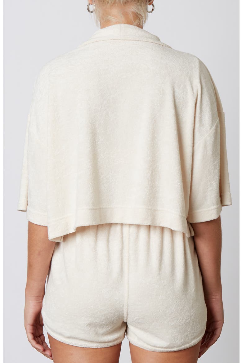 Crop Terry Button-Up Shirt, Alternate, color, STONE