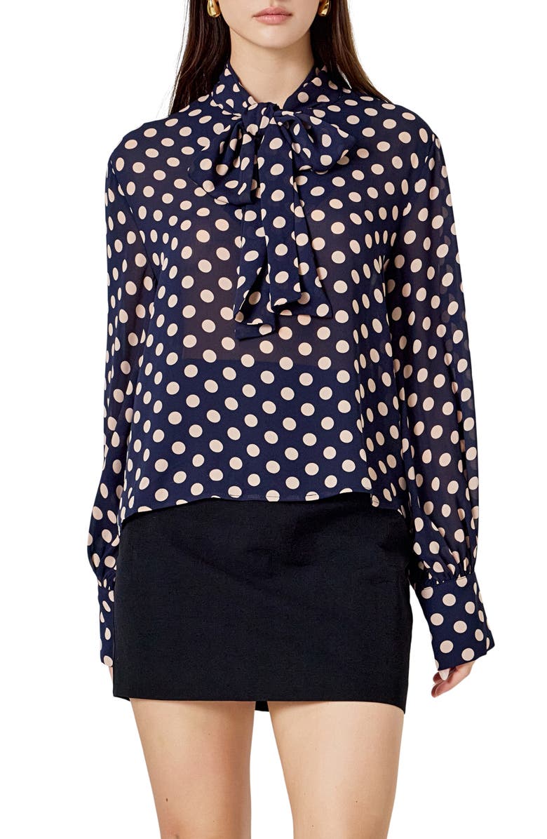 Endless Rose Neck Bow Top, Alternate, color, Navy/ Pink