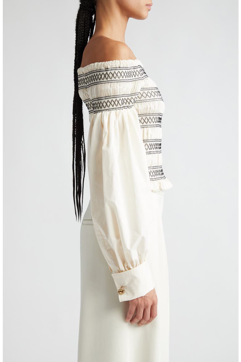 Walk Smocked Off the Shoulder Top, Alternate, color, IVORY