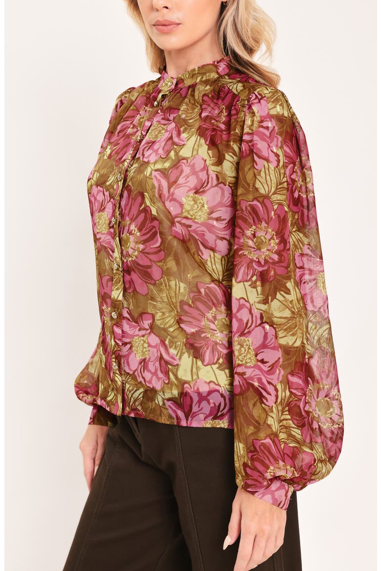 Floral Button-Up Top, Alternate, color, BROWN