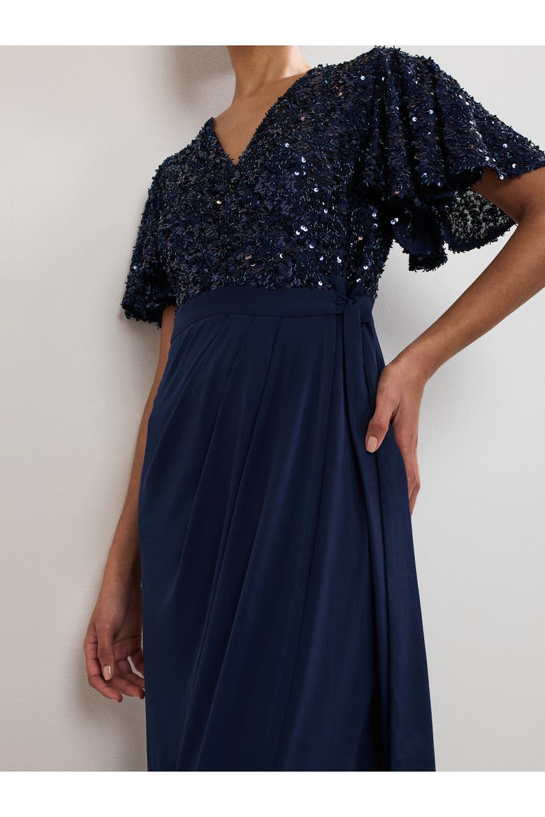 Janessa Sequin Wrap Maxi Dress, Alternate, color, Navy