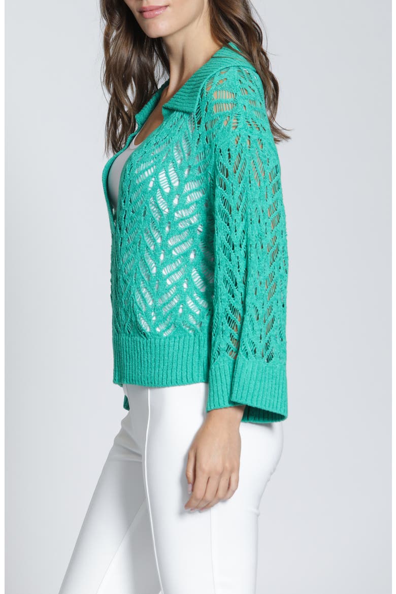 Leafy Open Knit Polo Sweater, Alternate, color, EMERALD