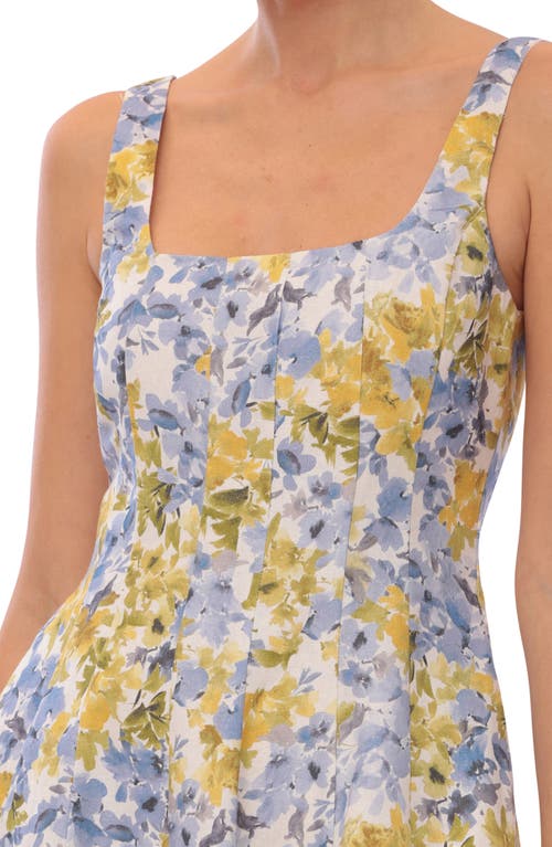 Avec Les Filles Linen Blend Fit & Flare Minidress In Pansy Floral