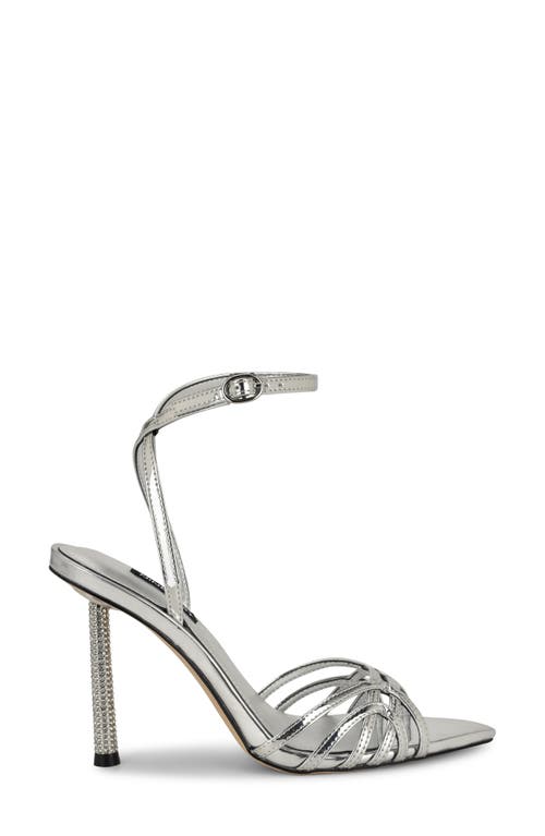 Nine West Paxal Shimmering Stones Metallic Stiletto Sandals Women In Silver 040