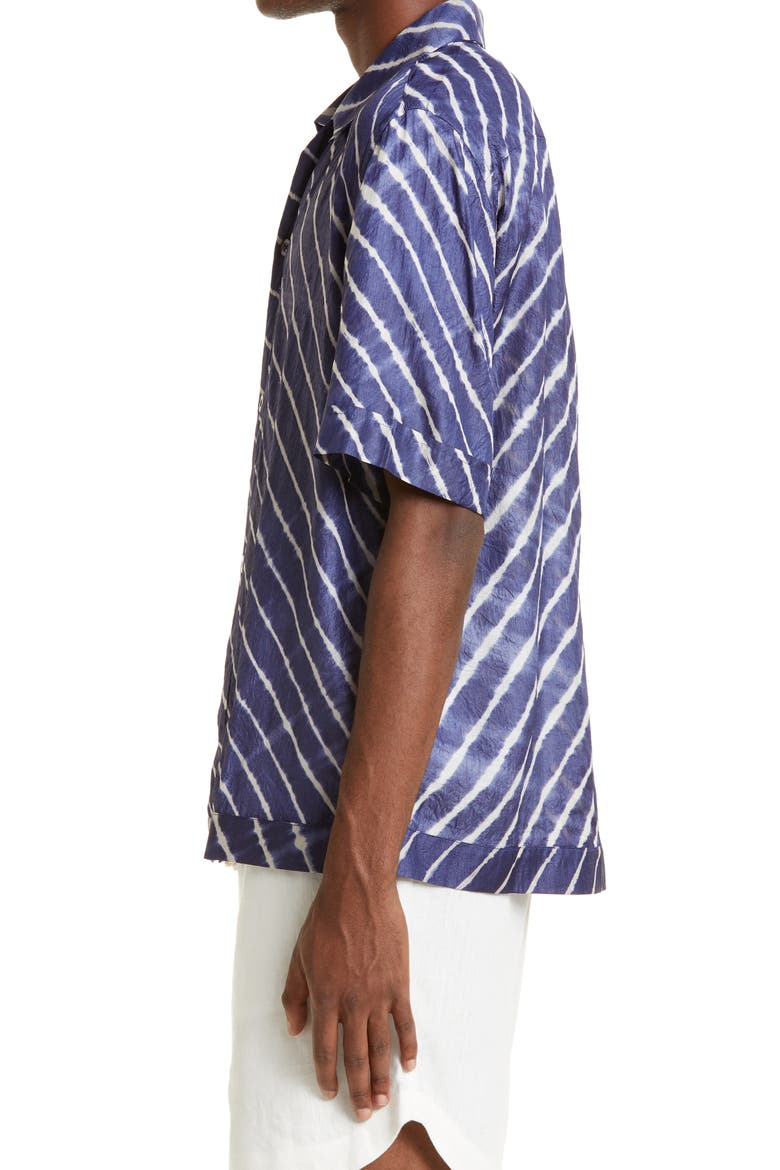Mens' Bakhoven Tie Dye Chevron Short Sleeve Button-Up Shirt, Alternate, color, NAVY/ ECRU