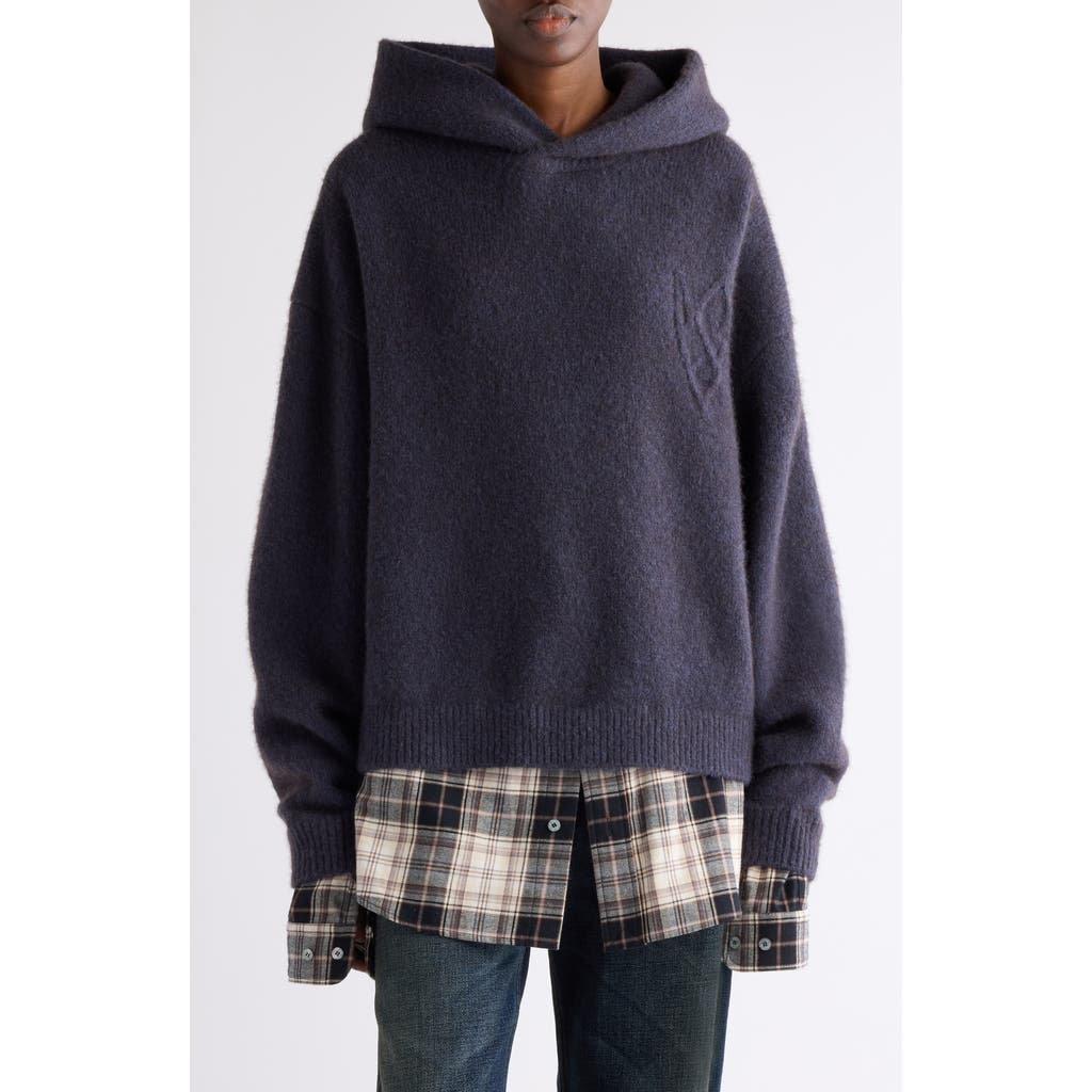 Acne Studios Krisp Layered Yak Hair & Alpaca Blend Sweater Hoodie In Purple