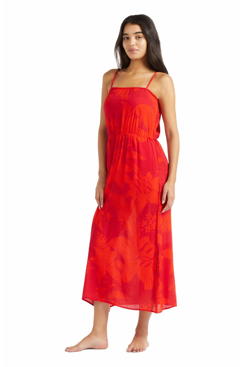 Women's Flower Power Long Rayon Dress, Main, color, LIPSTICK
