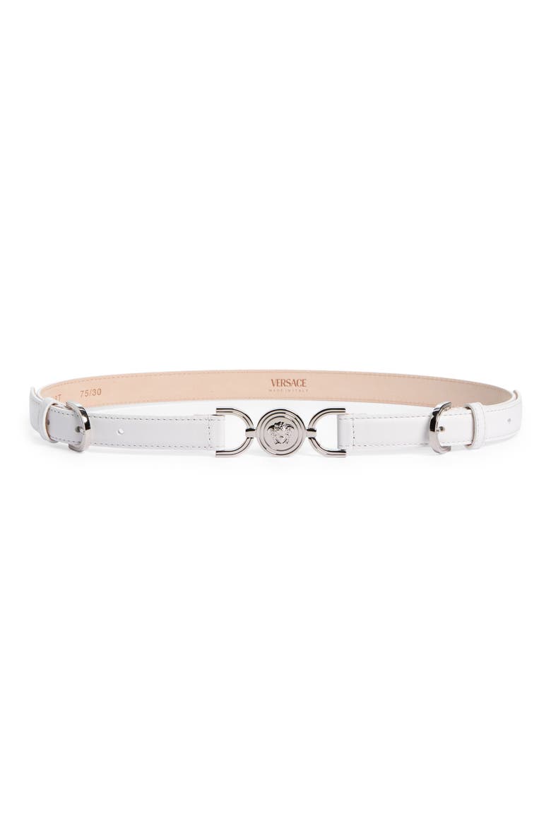 La Medusa Leather Belt, Main, color, 1W00P-OPTICAL WHITE-PALLADIUM