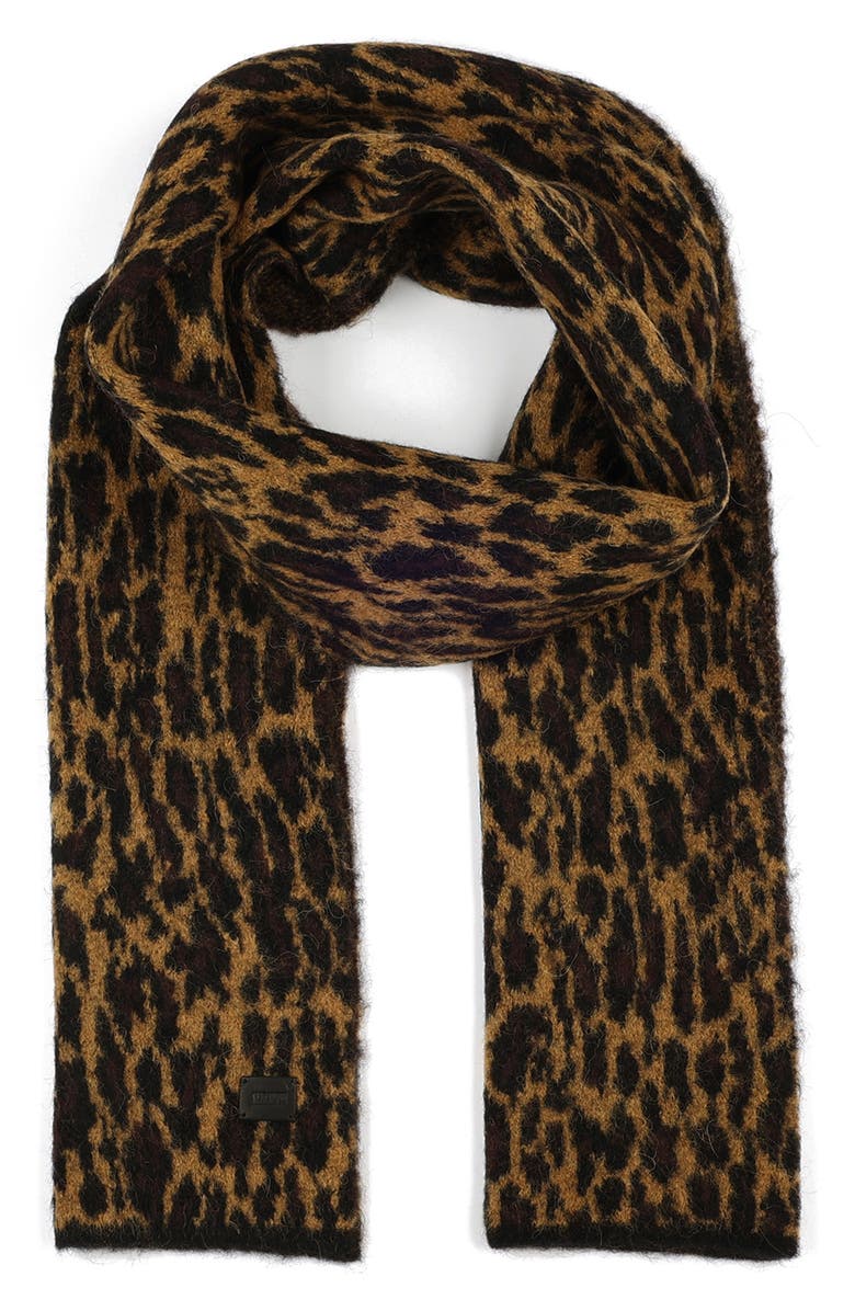 AllSaints Leopard Brushed Jacquard Knit Scarf, Main, color, 