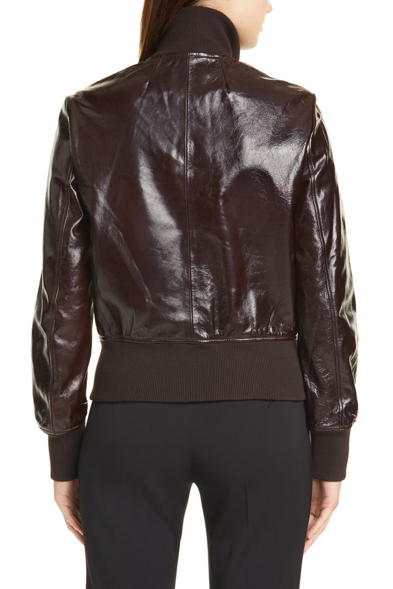 Patent Leather Aviator Bomber Jacket, Alternate, color, ESPRESSO