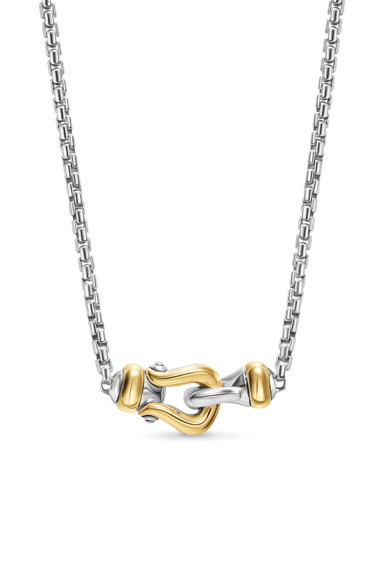 Petite Buckle Necklace in Sterling Silver with 14K Yellow Gold, 16.3mm, Main, color, NO COLOR
