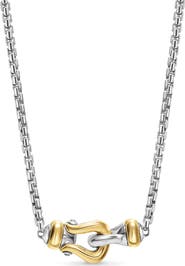 David Yurman Petite Buckle Necklace in Sterling Silver with 14K Yellow Gold, 16.3mm