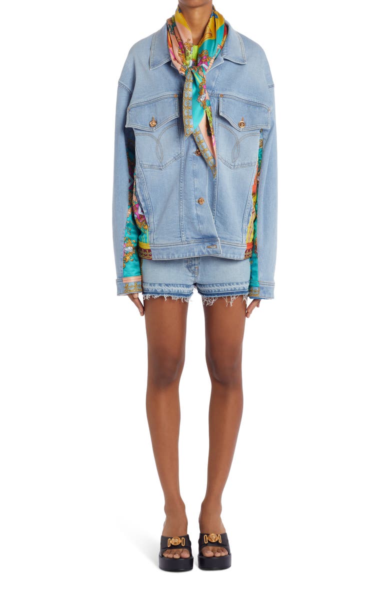 Versace Mixed Media Denim Jacket, Alternate, color,